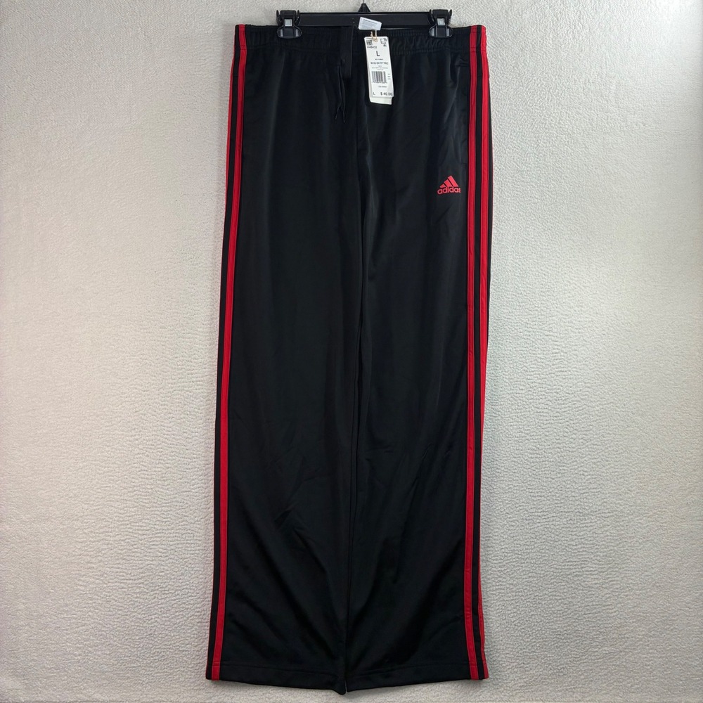 Y2K Adidas Baggy Track Pants Men L Black Red Loose Relaxed Sweatpants Wide NWT